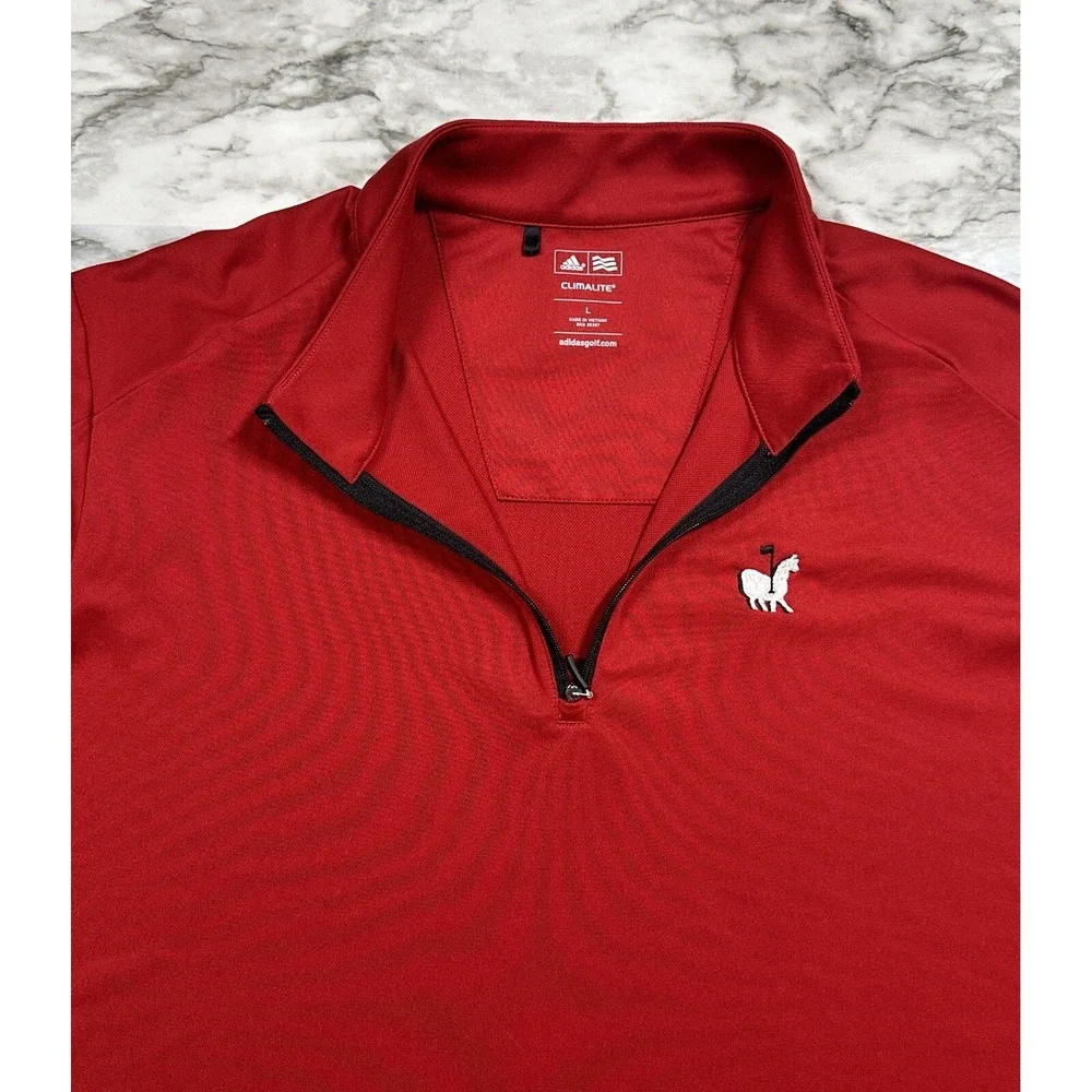 Adidas Ultimate Golf Polo Shirt Mens Size L Red Climalite 1/4 Zip Long Sleeve